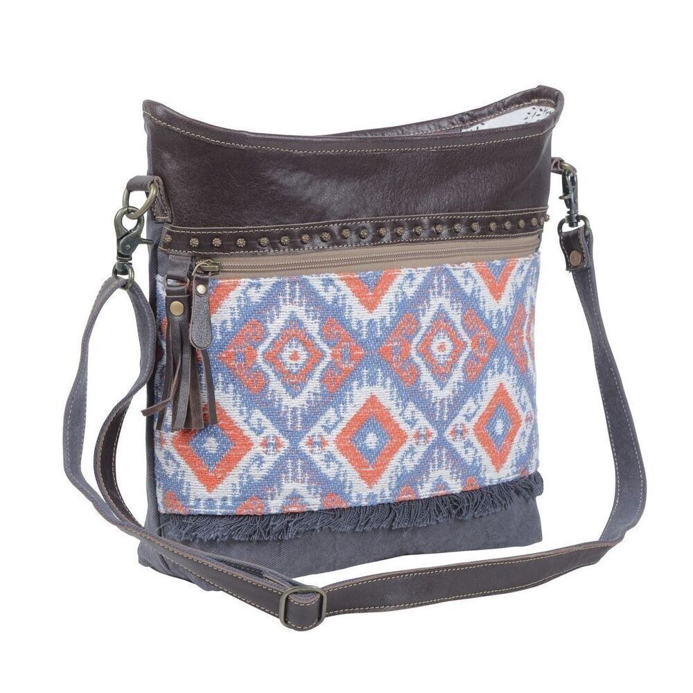 Myra Bag Handmade Taupe Shoulder Bag Upcycled Canvas & Cowhide Leather - Picture 3 of 8